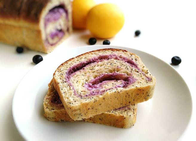 meyer lemon poppy seed blueberry cream cheese swirl bread 7