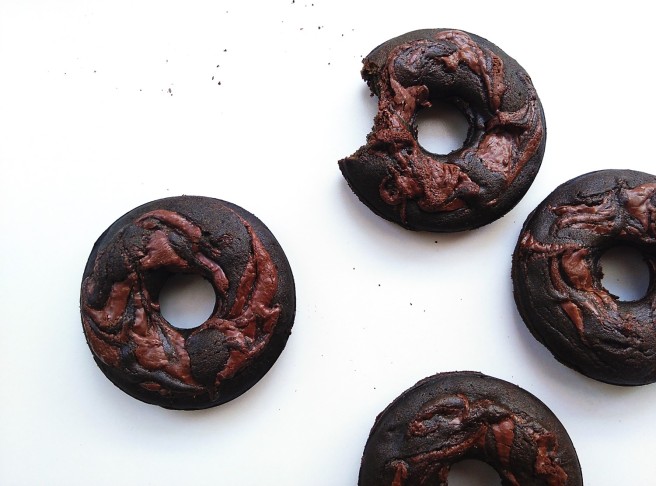 black sesame flavored donuts with Nutella swirl