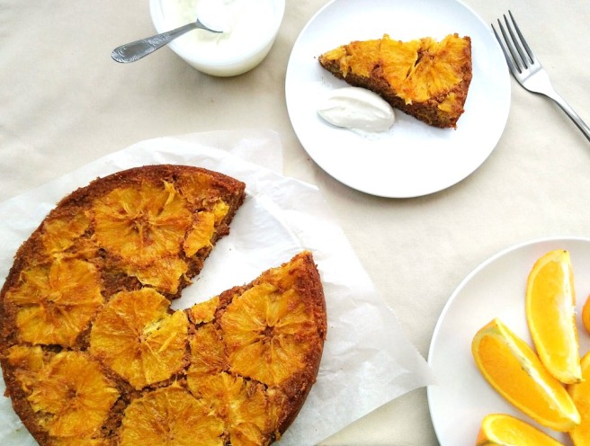 upside-down ginger toffee orange bran cake